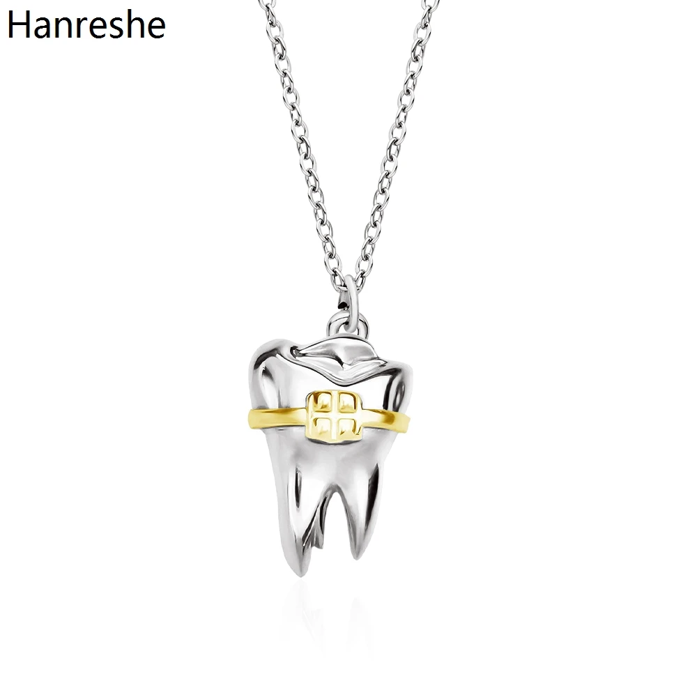 

Hanreshe Dental Tooth Care Pendant Necklace Fashion Medical Creative Braces Silver Plated Necklaces for Dentist Doctor Nurse