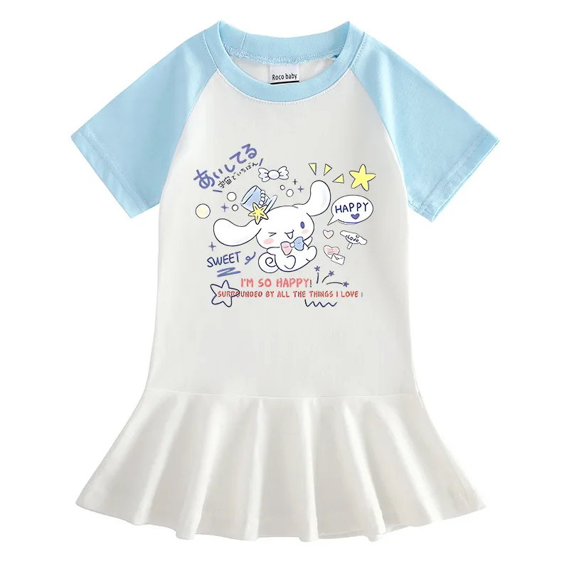 

Sanrio Cinnamon Dog 2023 Summer Korean Children's Clothing Cartoon Girl Dress Contrast Color Western Style Pleated Skirt