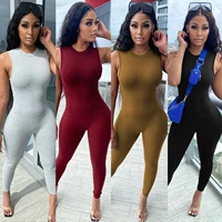 x3897 womens jumpsuit spring summer fashion casual sexy solid color sleeveless tight sports jumpsuit women