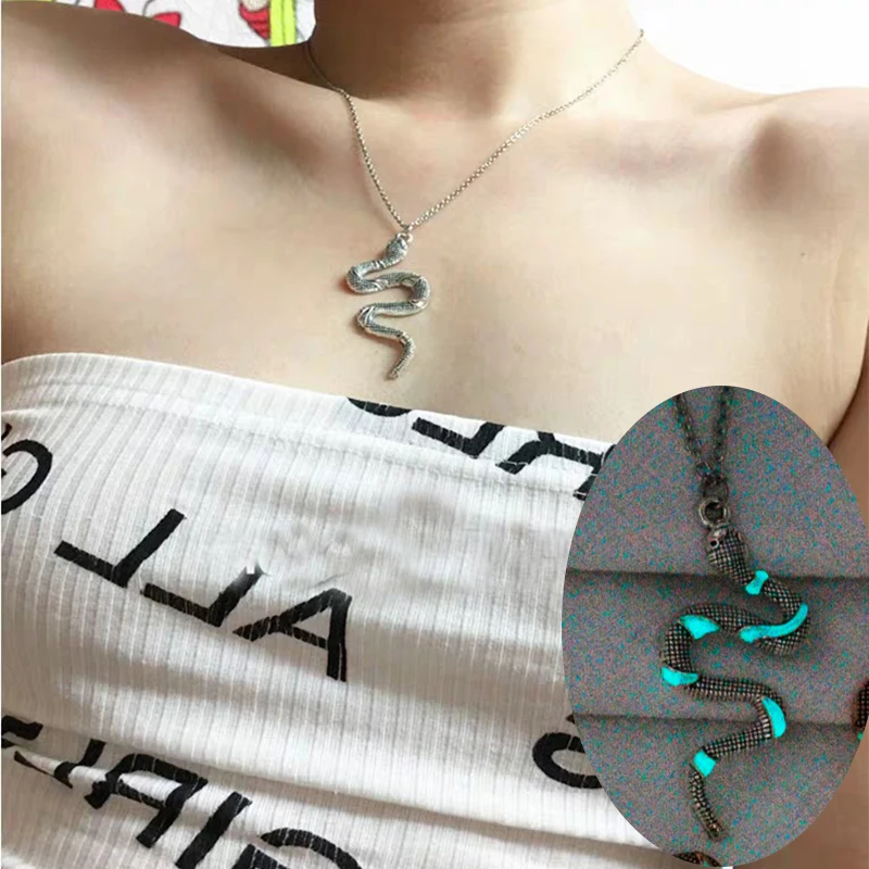 

Goth Luminous Snake Pendant Necklace For Women Stainless Steel Gold Color Necklaces 2023 Trend Aesthetic Jewelry choker collares
