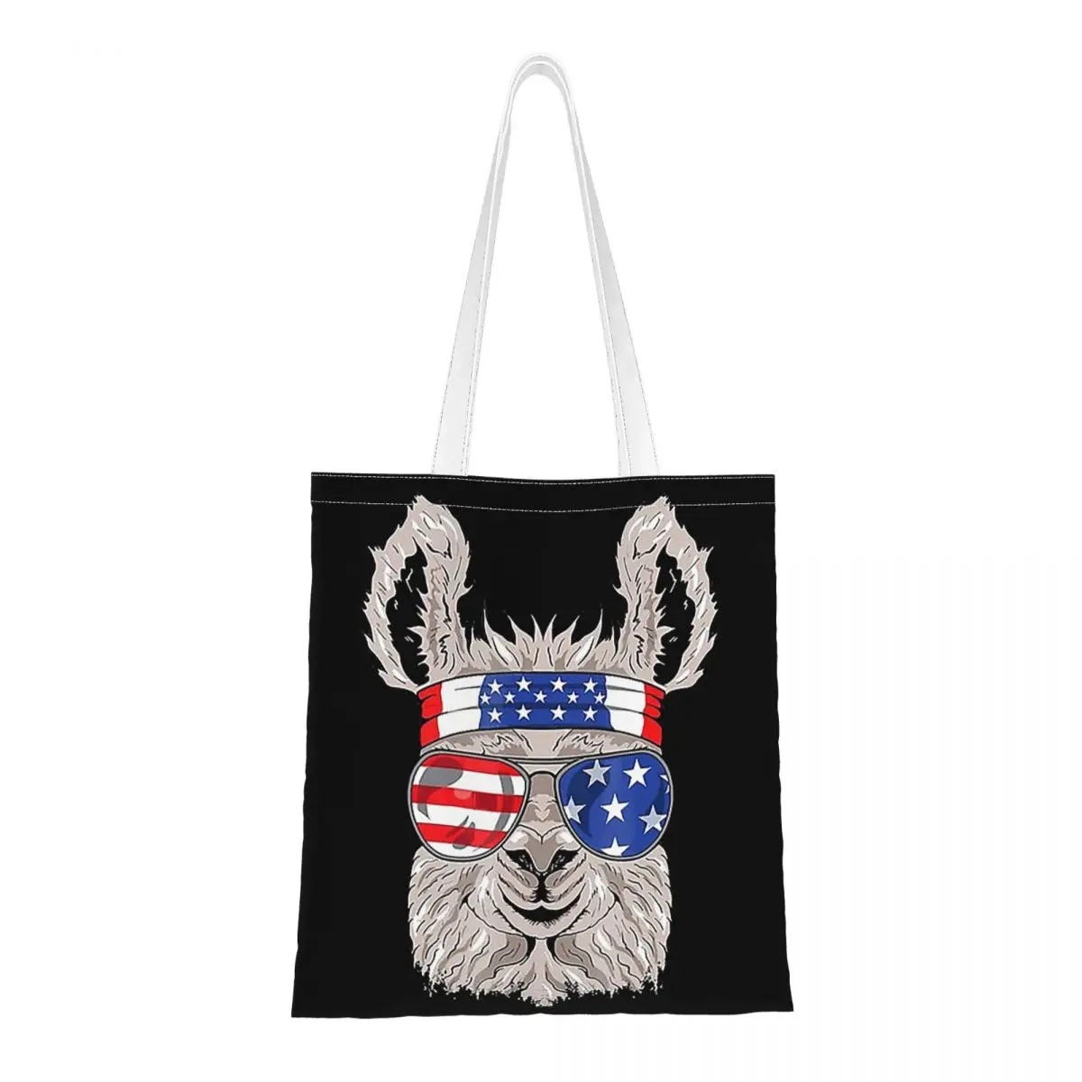 

USA Patriotic Llama Alpaca Shoulder Bag Women Harajuku Shopping Bag Aesthetic High Capacity Shopping Tote Cartoon Shopper Bag