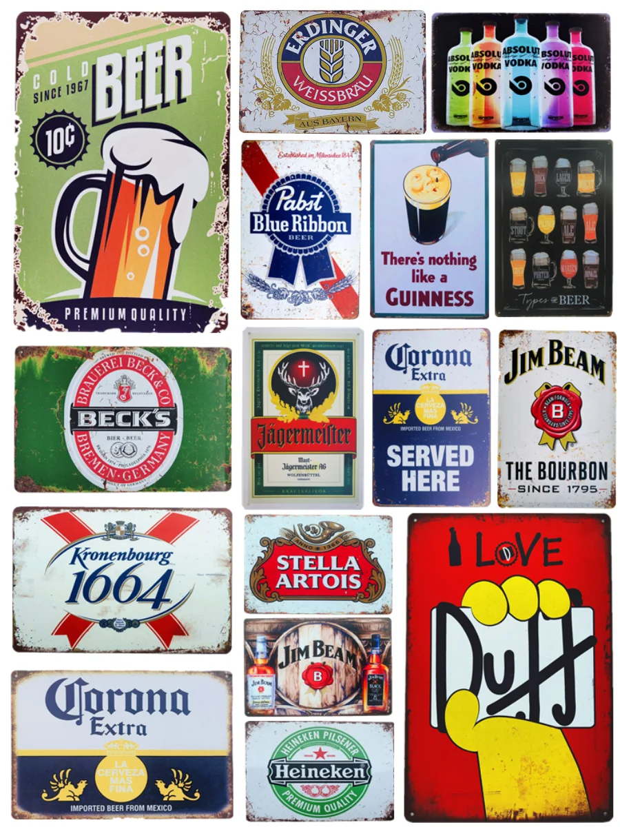 

Vintage Beer Whiskey Metal Tin Signs Plaque Bar Poster Home Wall Decor Man Cave Pub Tavern Decorative Plates