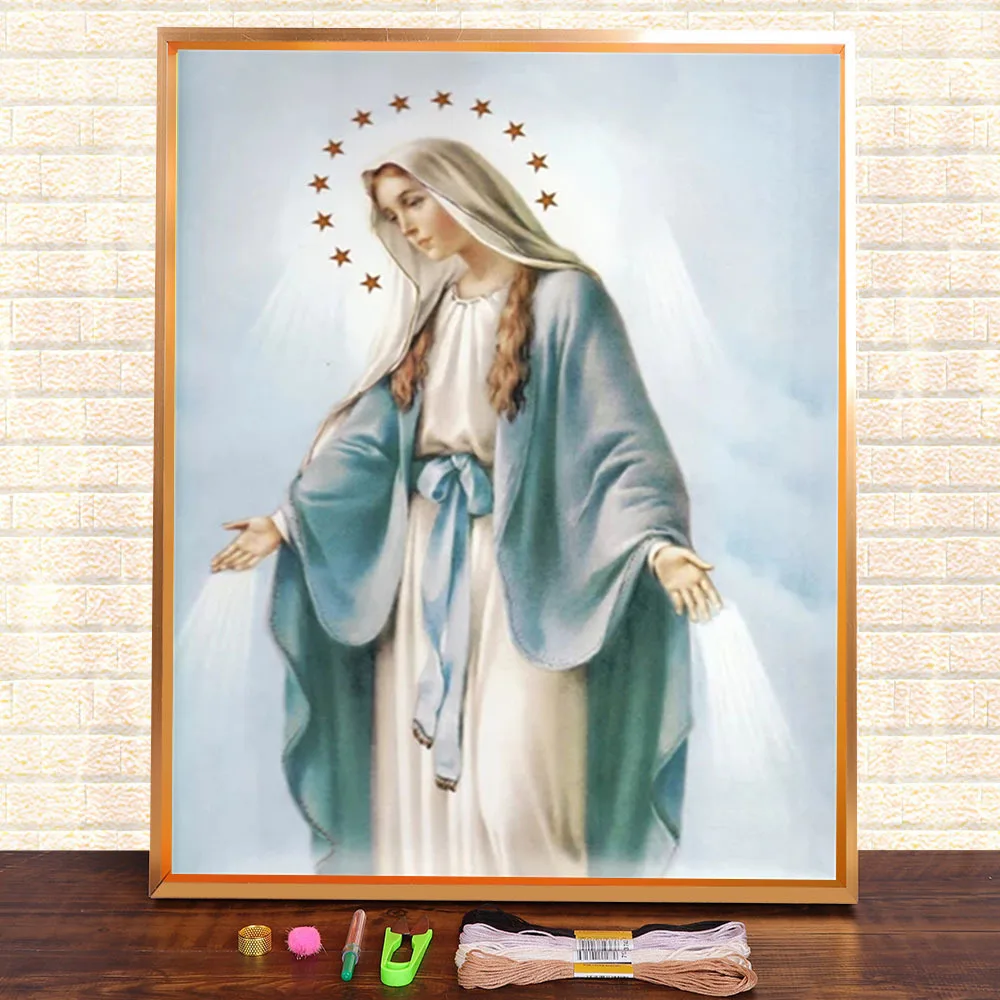 

Religion Figure Virgin Mary Printed Fabric 11CT Cross Stitch Set DIY Embroidery DMC Threads Craft Handiwork Needlework Gift