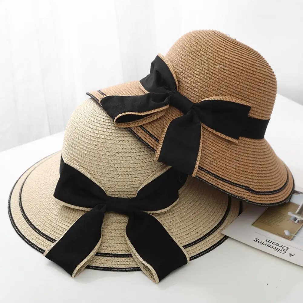 

Шляпа с широкими полями и бантом женская, Соломенная Панама от солнца с мягкими чашками, для пляжа, подарок, G0X0, лето 2022