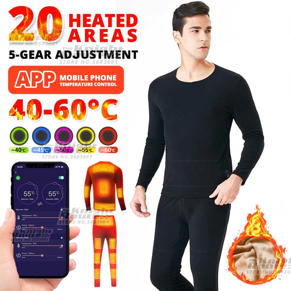 

Thermal Men Underwear Heated Jacket APP Control Ski Suit Heated Vest Heated Clothing Warm Camping Long Johns Winter Man Fashion