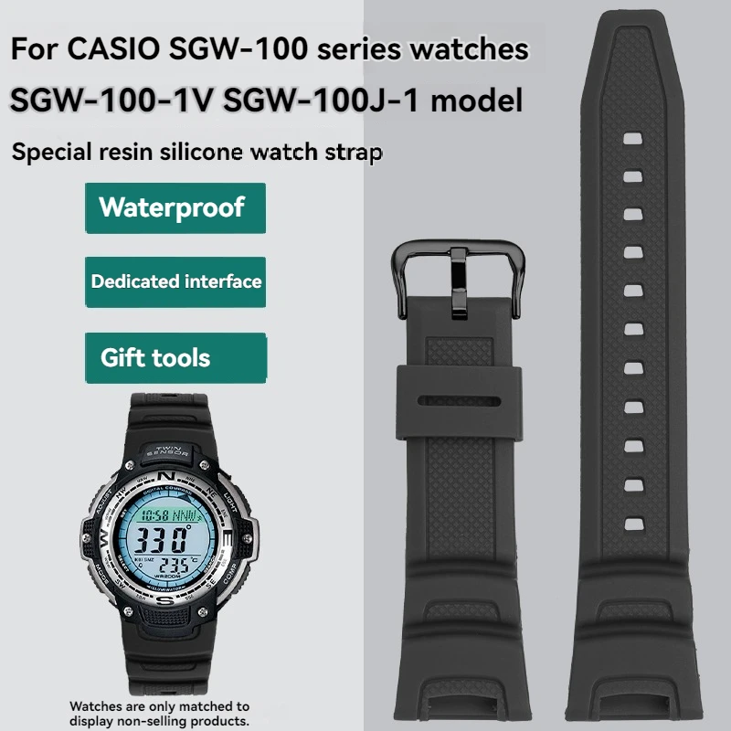 Фото Ремешок для часов из смолы для Casio SGW-100-1V SGW-200 вогнутый спортивный водонепроницаемый мужской ремешок SGW100 сменный ремешок для часов аксессуары №1