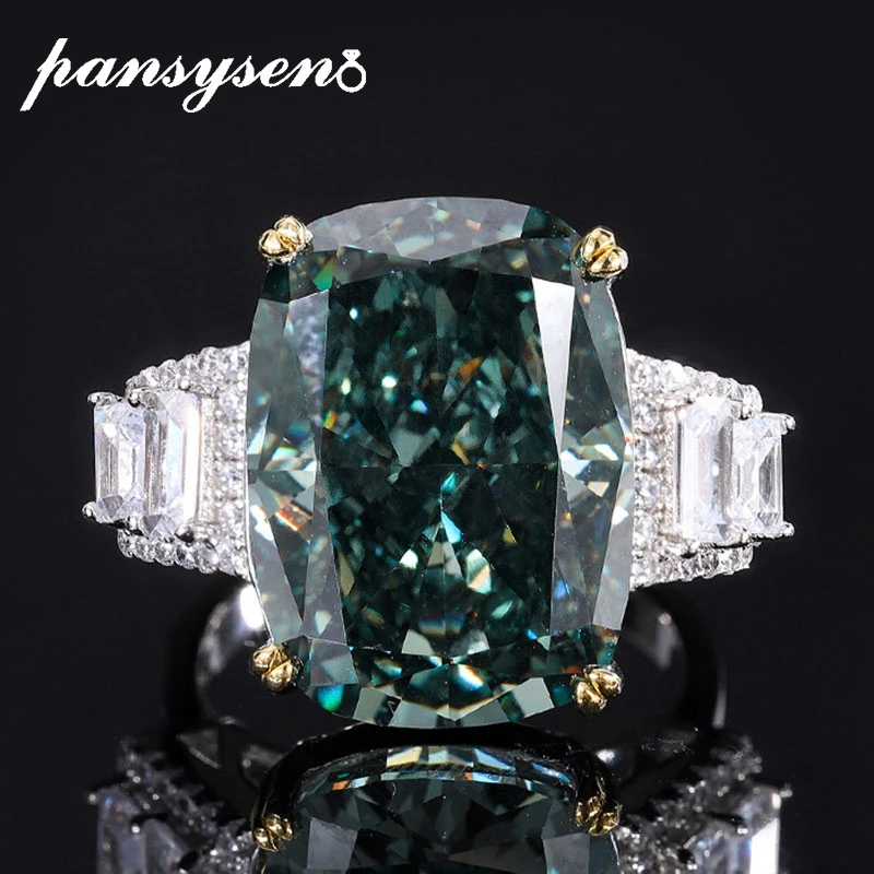 

PANSYSEN Vintage 925 Sterling Silver Ice Cut 13x18MM Created Tsavorite Pedparadscha Gemstone Fine Jewelry Cocktail Party Ring