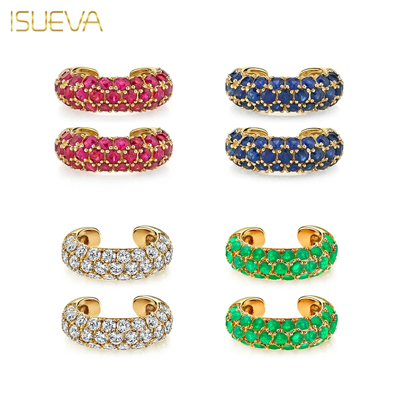

ISUEVA Gold Plated Clip Earrings for Women Fake Piercing Exquisite Colored Zircon Ear Cuffs Earrings Fashion Jewelry Accessories