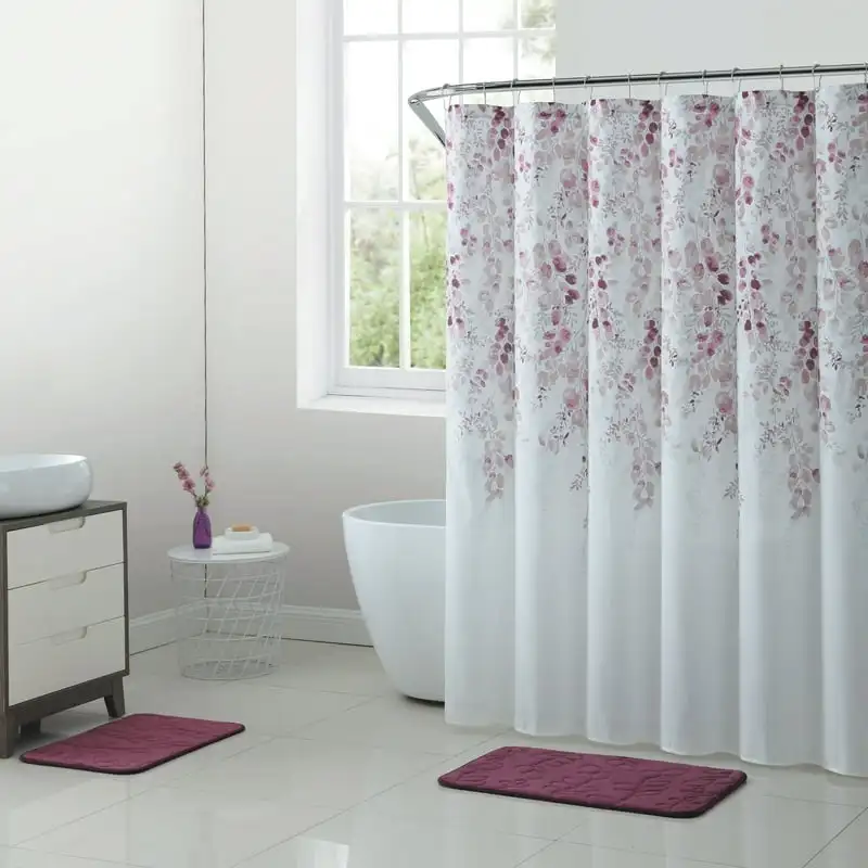 

Mauve Floral Polyester Shower Curtain Set, 15-Piece Cortina para ducha baño Restroom curtains set Sea turtle shower curtains Pl