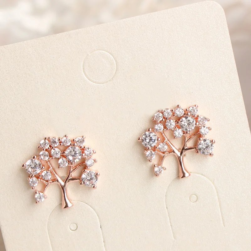 

S925 Silver Needle Korean Super Flash Wishing Tree Earrings Full Hollow Stud Earrings Temperament Wild Earrings for Female