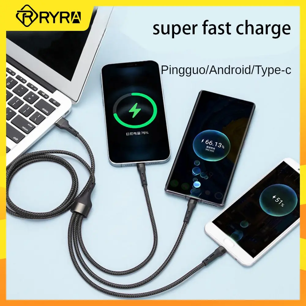 

RYRA 3 In 1 Fast Charging Data Cable For IPhone Huawei Micro USB Type C Charger Cable Multi Port Charging Braided Data Cord
