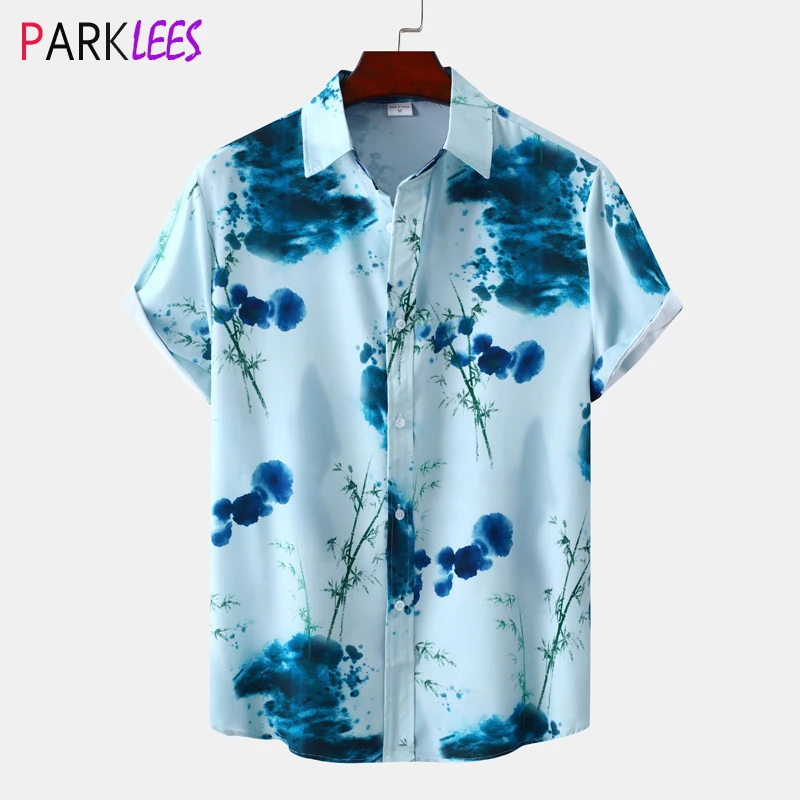 

Splash Ink Print Mens Hawaiian Shirt Short Sleeve Button Down Beach Wear Shirt Casual Aloha Party Holiday Clothing Chemise Homme