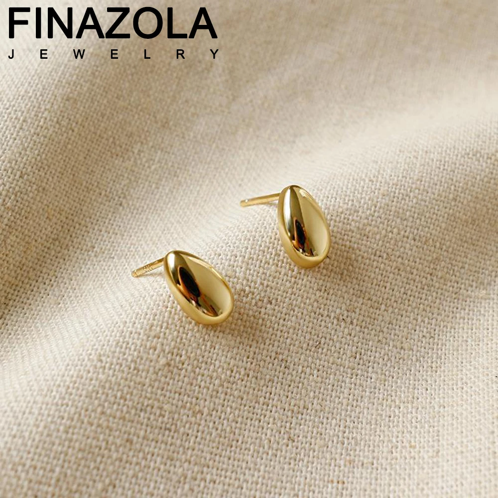 

FINAZOLA Simple Glossy Geometry Stud Earing For Women Water Drop Oval Jewelry Street Fashion Everyday Ear Accessory