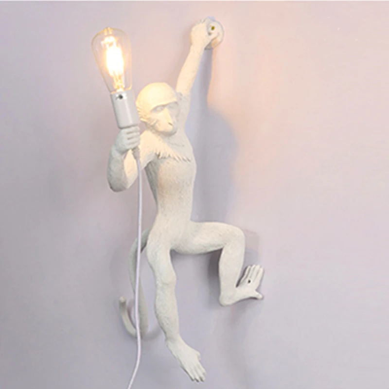 

Nordic Indoor White Monkey Wall Light For Living Room Study Restaurant Cafe Aisle Art Gallery E27 Lamp Holder Resin Home Decor