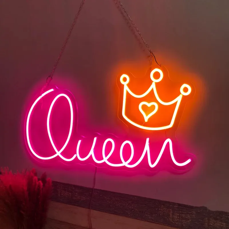 Queen LED Sign Crown Sign  Office Sign Led Sign for Bedroom Bar Sign Party Decor Light Up Sign for Wall Personalized Gift