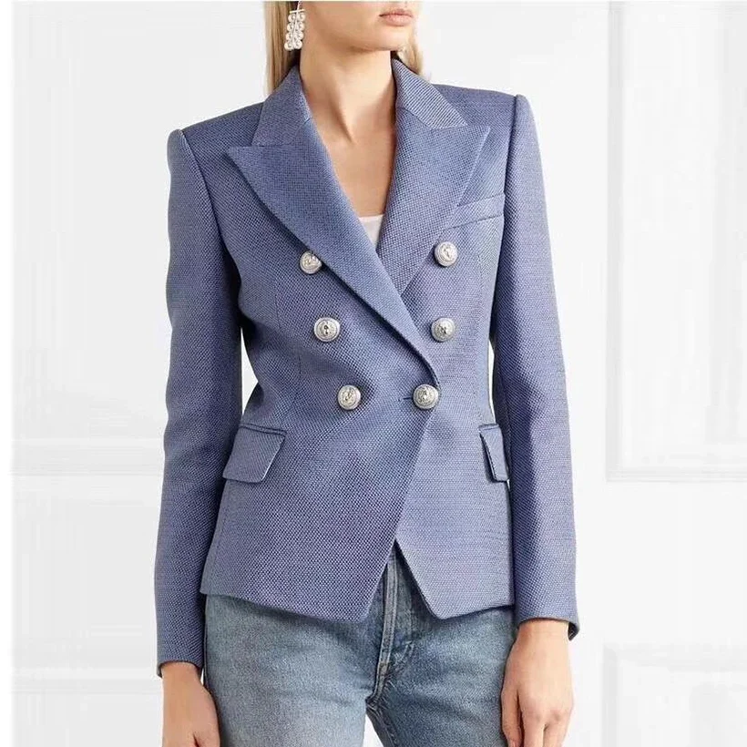 HIGH QUALITY Newest Fashion 2023 Designer Women's Double Breasted Lion Buttons Blazer Jacket