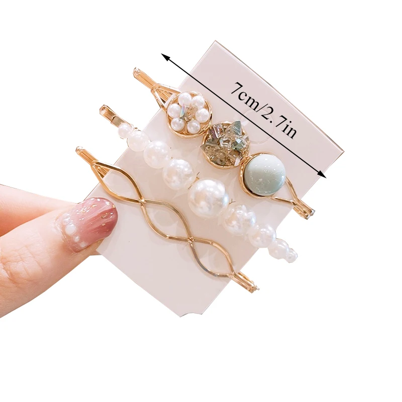 3Pcs/Set Pearl Hair Clips For Women Sweet Style Hairpin Girls Side Clip Metal Ladies Luxury Barrettes Headwear Accessories - купить по