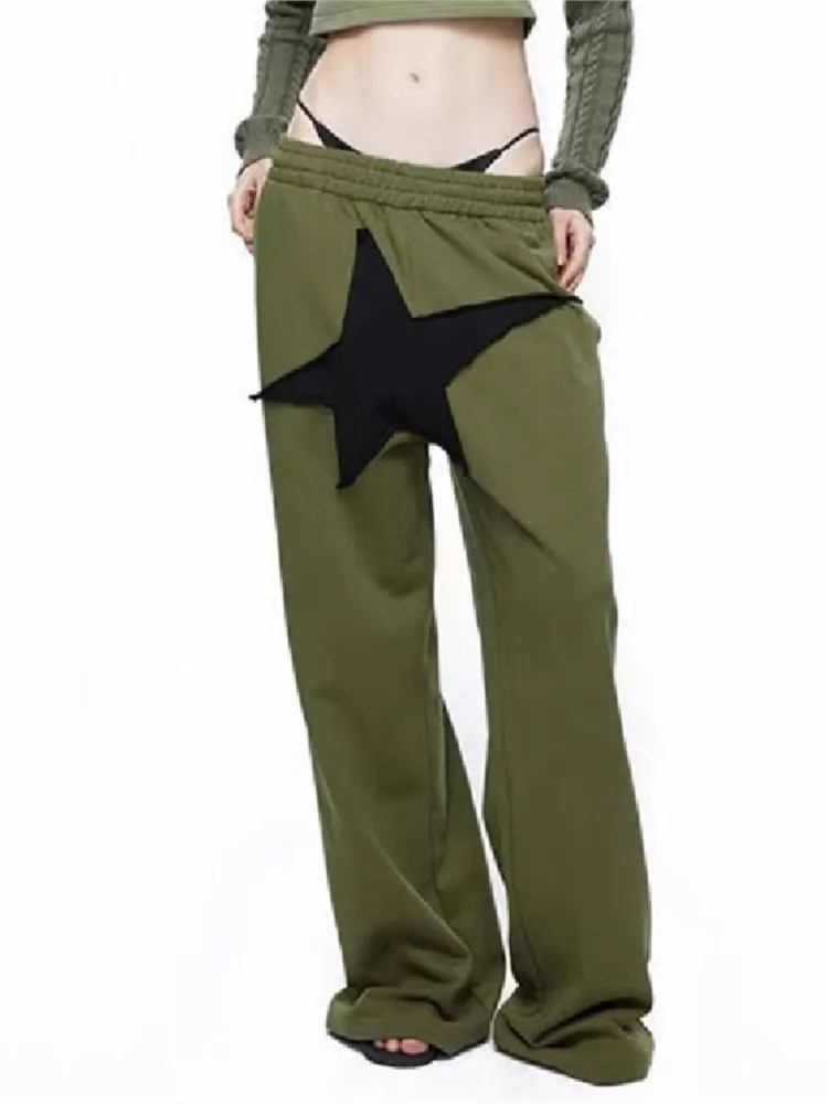 

Trousers autumn five-pointed star Harajuku stitching loose sweat pants casual wide leg pants street hip hop high waist trend