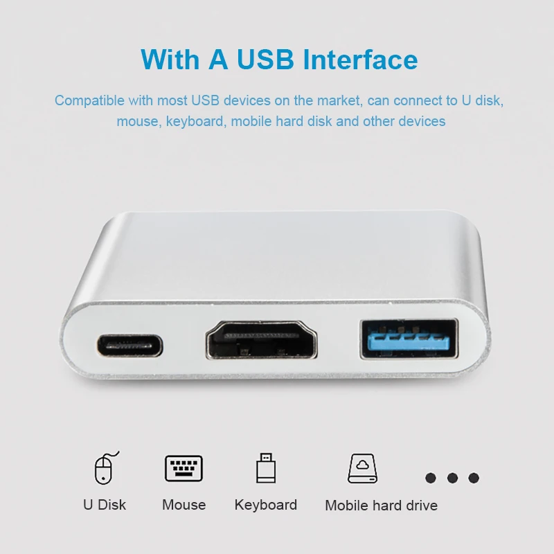 Фото Многопортовый USB-концентратор Type-C с поддержкой 4K HDMI и зарядкой USB-C PD, кабель-адаптер USB 3.1 для Macbook Air Pro XPS 13 15 №3