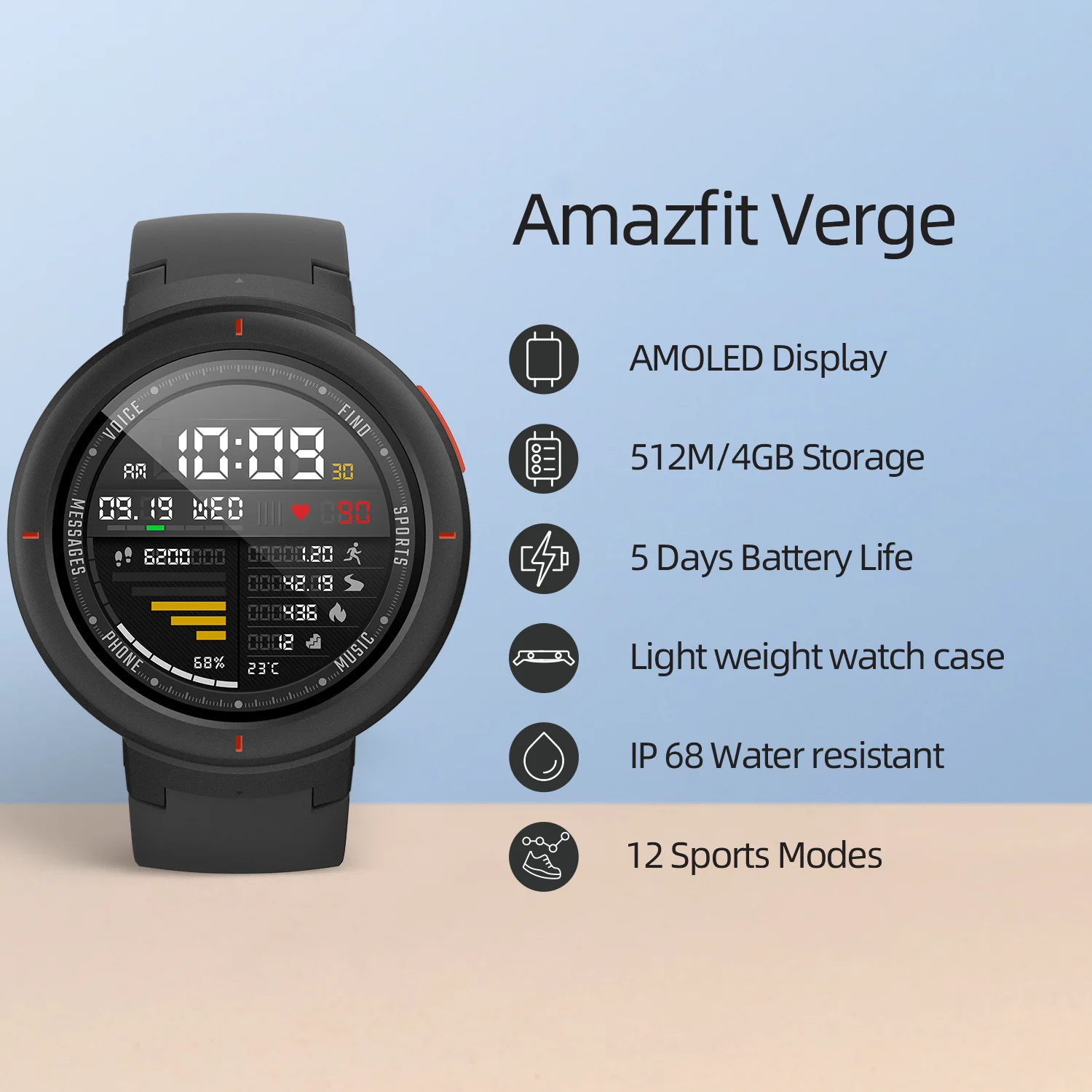 Смарт-часы Amazfit Verge GPS Bluetooth микрофон динамик шагомер сообщения пульсометр для Android