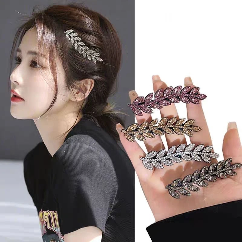 Elegant Hair Accessory Sparkling Clip Trendy Hairpin Shining Rhinestone Barettes Wheat Shape Hairclip