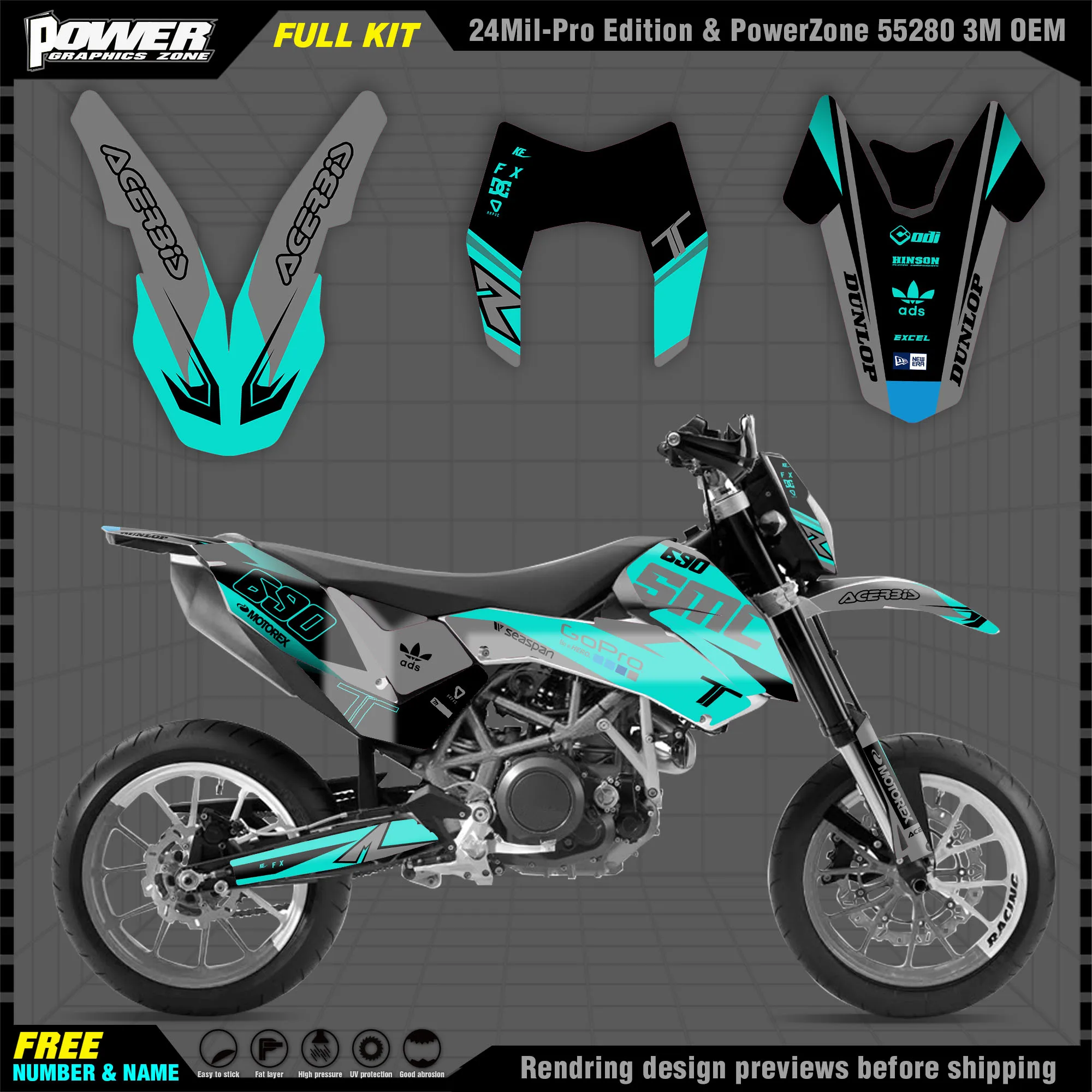 

PowerZone Custom Team Graphics Backgrounds Decals 3M Stickers Kit For KTM 2008-2011 LC4 SMC 690 005
