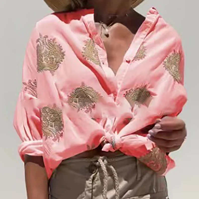 Женская свободная рубашка с длинным рукавом