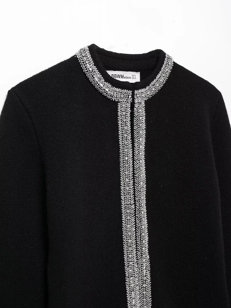 Новинка 2024 осенне-зимняя женская куртка с круглым вырезом мода декоративный топ