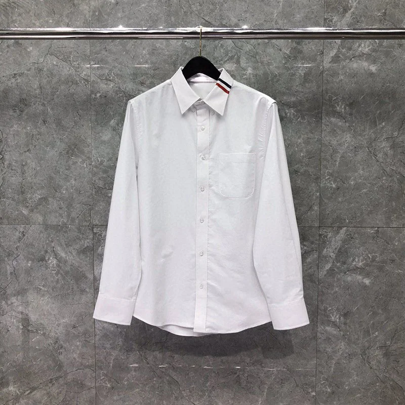 TB THOM Men's Shirt White Fashion Top Brand Striped Collar Casual Oxford Fine Cotton Long Sleeve High Quality Women's Shirts