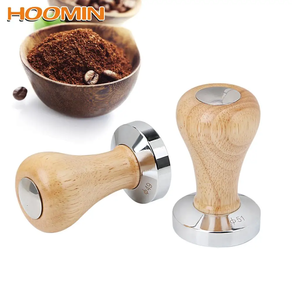 

Flat Espresso Tamper Coffeeware Stainless Steel Coffee Tamper Coffee Accessories Wood Handle Coffee Powder Hammer 51MM 49MM