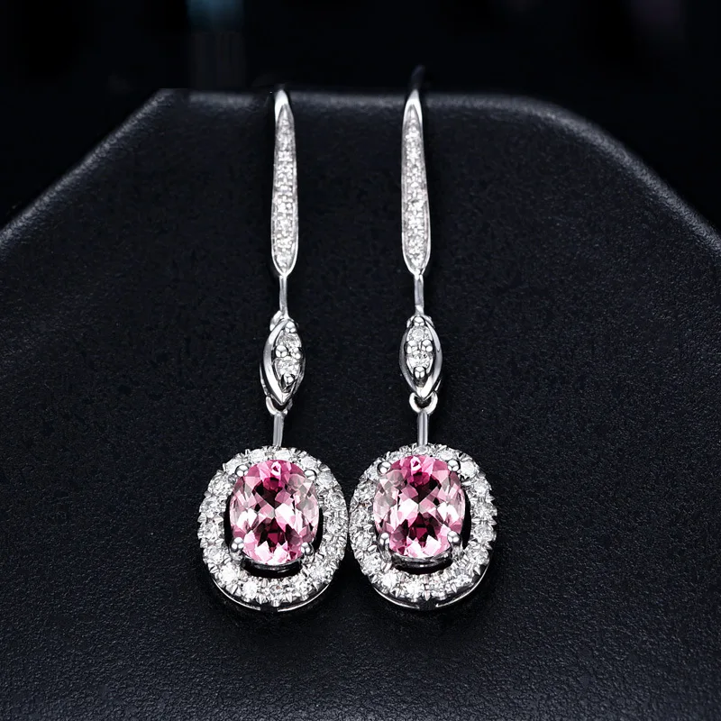 

HOYON S925 Sliver Fashion Pink Shapphire Red Green Gemstone Color Earrings For Women Simulation Tourmaline Color Treasure Long