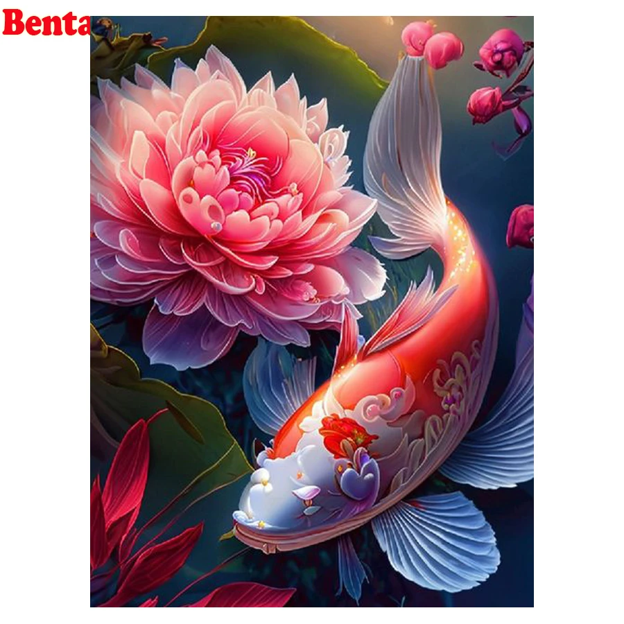 

Diy 5d Diamond Painting Lotus Flower Fish Koi Diamond Mosaic Art Full Square Round Drill New Arrival Embroidery Cross Stitch Kit