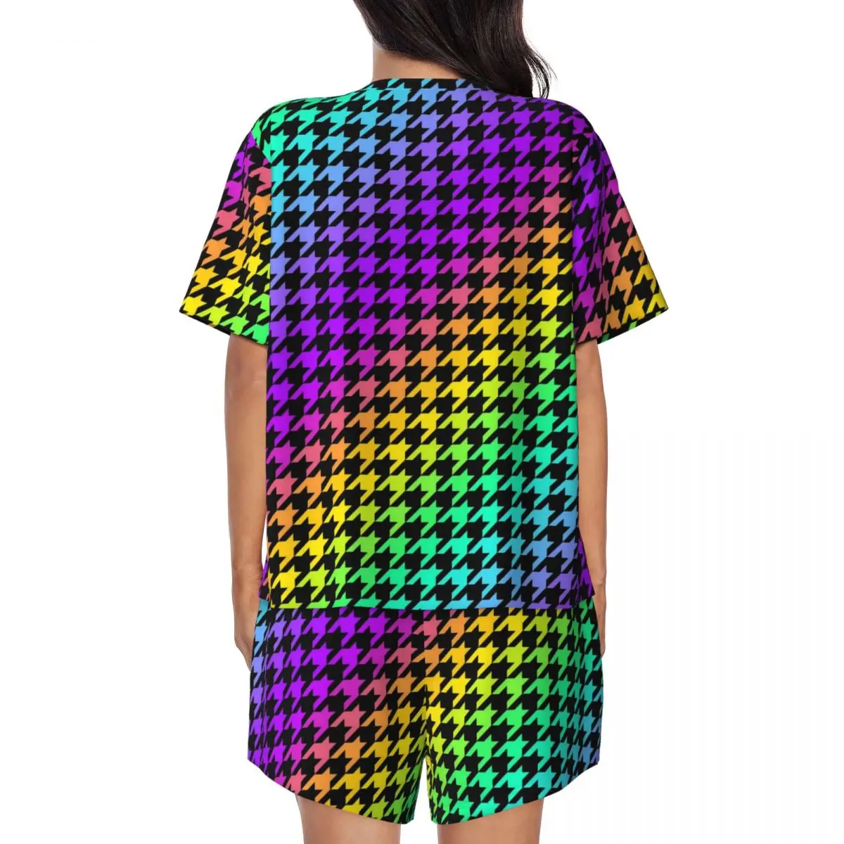 Клетчатые пижамы с узором гусиные лапки и короткими рукавами геометрическим