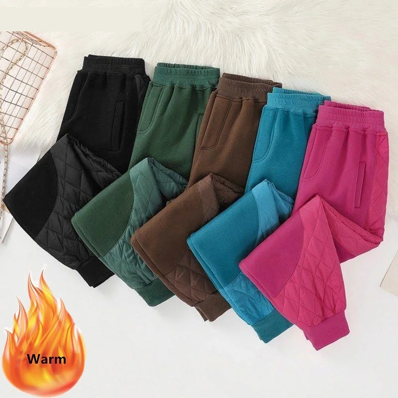 

Зимние шаровары с хлопковой подкладкой, женские спортивные брюки с высокой талией в стиле пэчворк, вельветовые Теплые брюки, повседневные с...