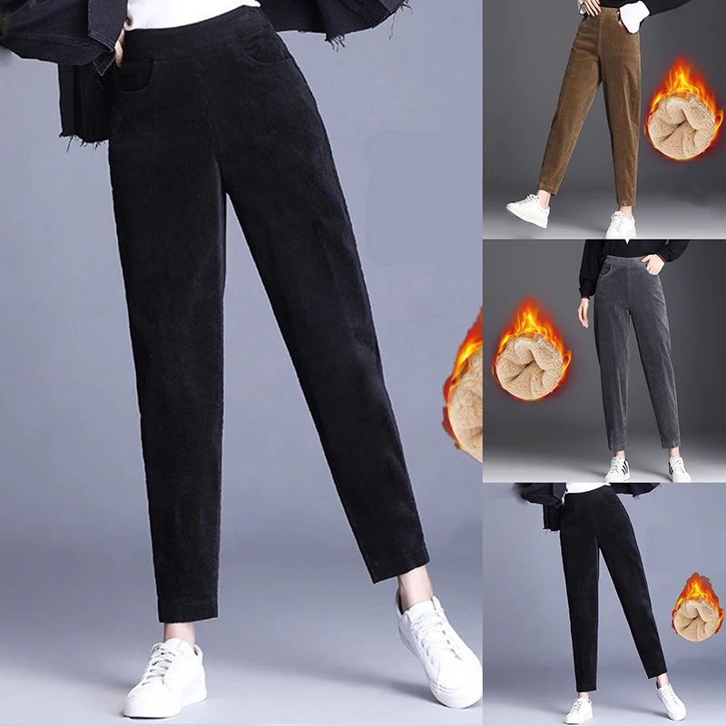 2023 Thick Plush Corduroy Coat Casual Pants Women Warm Autumn And Winter Trousers High Waist Harem Pants Trousers S-XXL