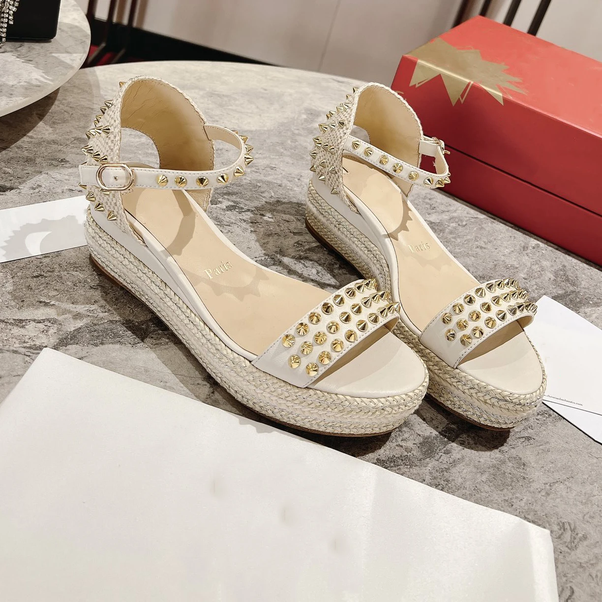 Top Quality Red Sole Womens High Heels 6cm Shoes Luxury Fashion Ladies Braided Sandals Classic Retro Designer High Heel HJ2053