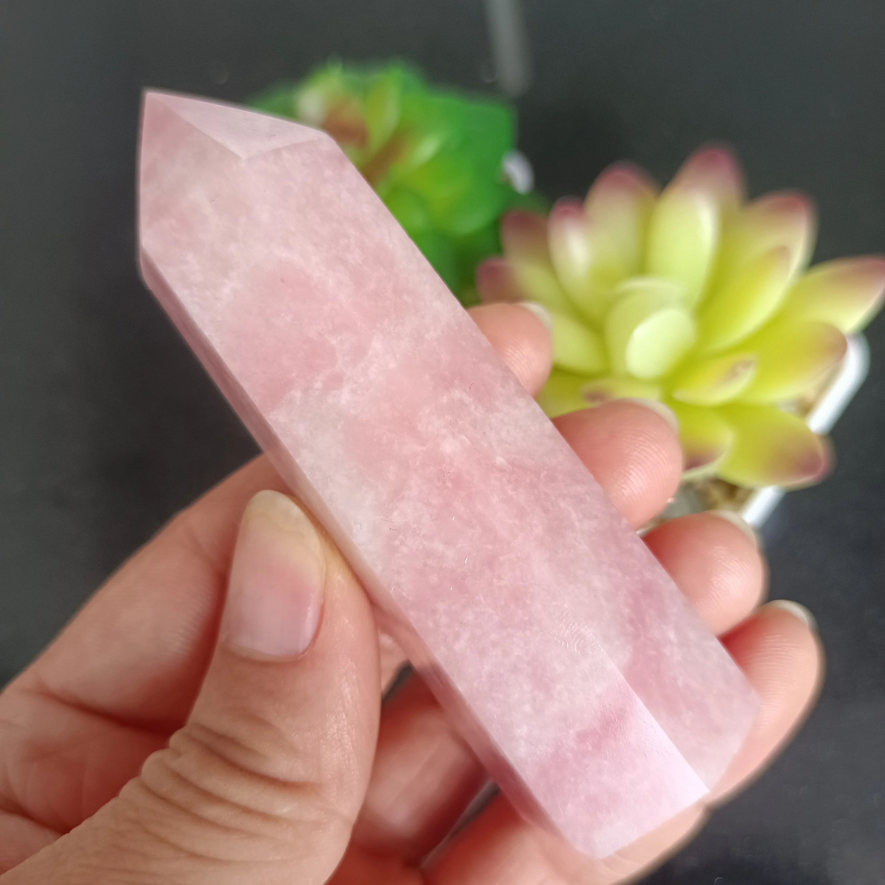 

Natural Light Pink Orbotech Stone Column Crystal Energy Reiki Healing