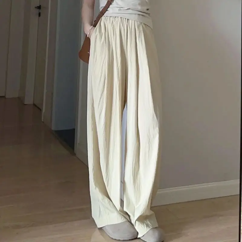 

2023 Autumn Pleated Zou Wide-leg Pants Women's Summer Thin Lazy Big Size Loose Show Thin Pants Casual Pants Tide