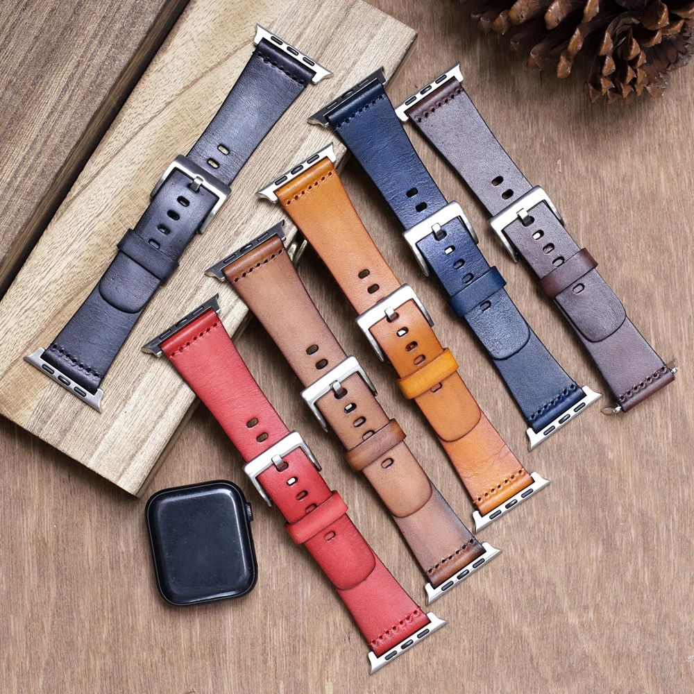 

Genuine Leather Strap for Apple Watch Band 44mm 42mm Belt Correa Bracelet iWatch Series 3 4 5 6 SE 7 Strap