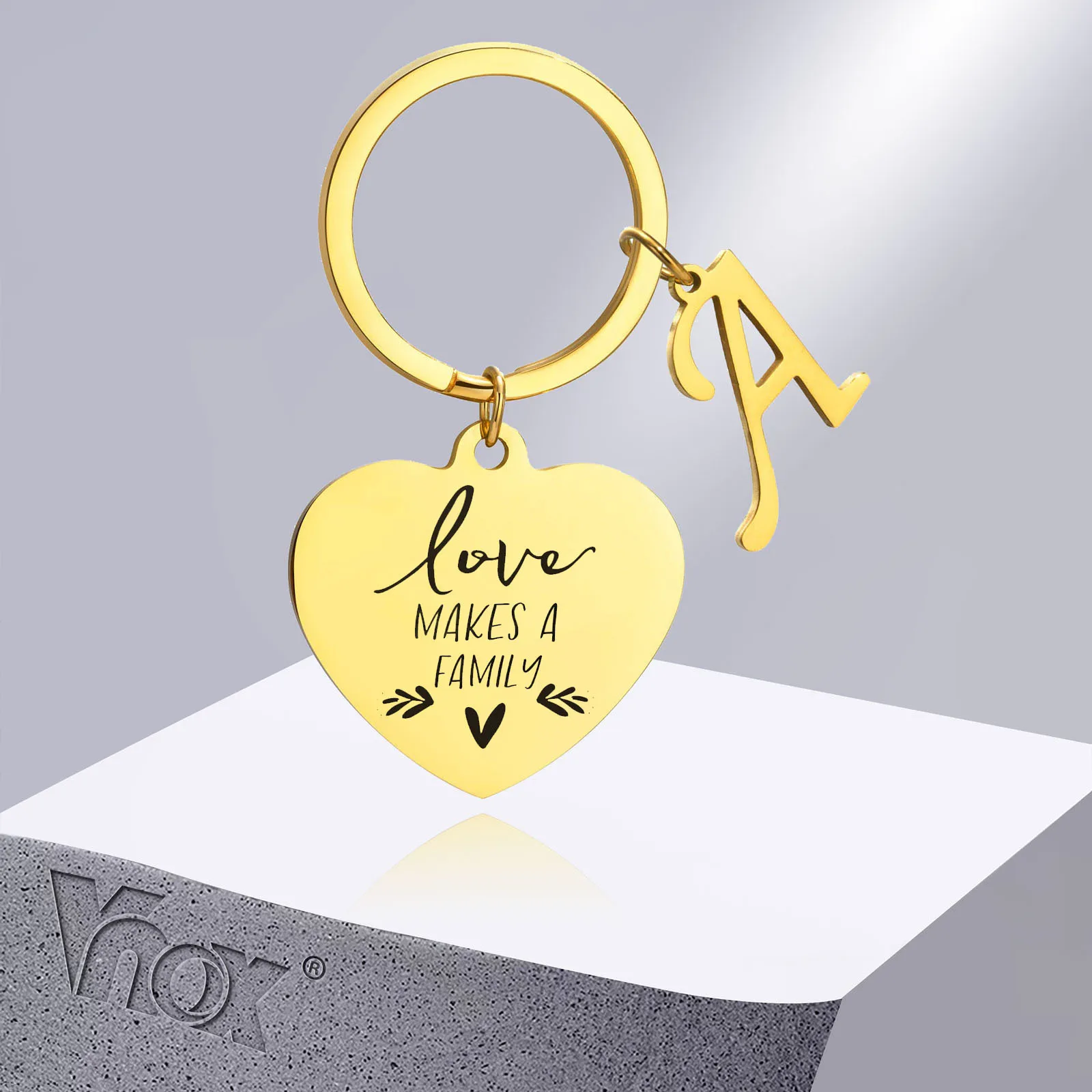 

Vnox Free Custom Heart Key Chain for Women Men, A-Z Initial Letters Pendant Keyring, Polished tainless Steel Keychain Gift