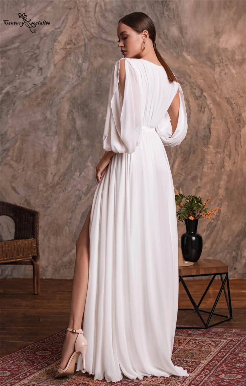 Элегантное свадебное платье для женщин шифоновое с длинным рукавом и высоким