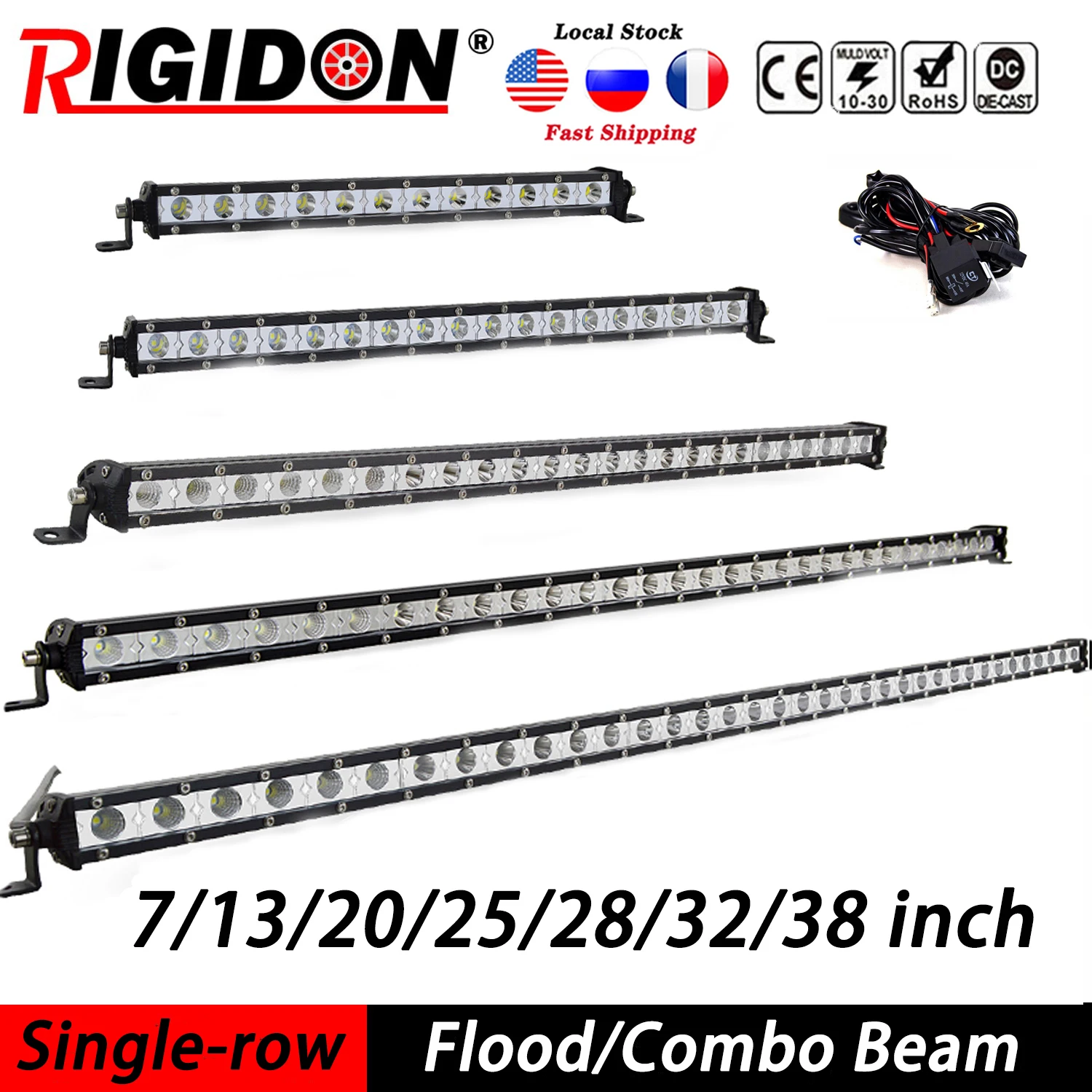

RIGIDON Slim LED Light Bar Single Row 7" 13" 20" 25" 32" 38'' inch LED Work Lights Lamp 90W 120W 150W 180W For SUV 4X4 Off Road
