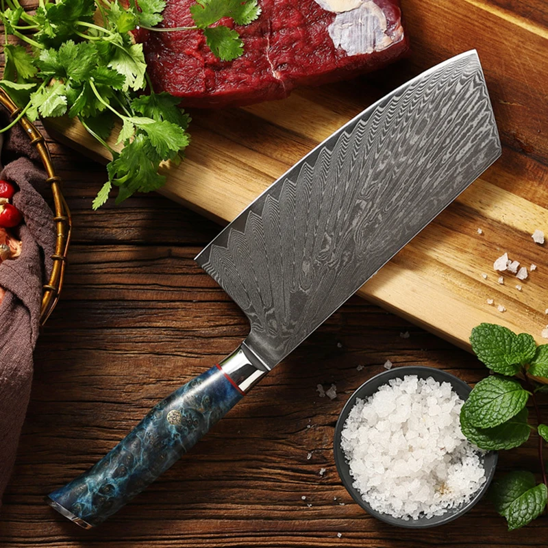 

7.5 inch Damascus Knife 67 Layers Damascus VG10 Steel Sharp Chef Slicing Nakiri Cleaver Kitchen Knives Cutting Vegetables Meat