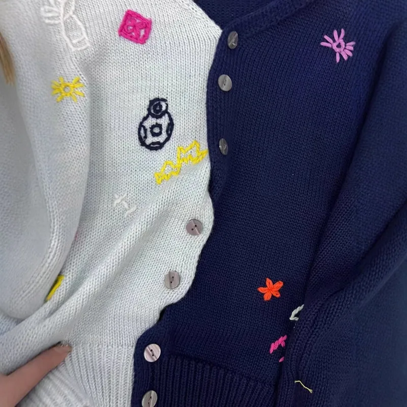 WTHT модный женский лоскутный дизайн с контролем цвета вязаный кардиган 2024 зимний