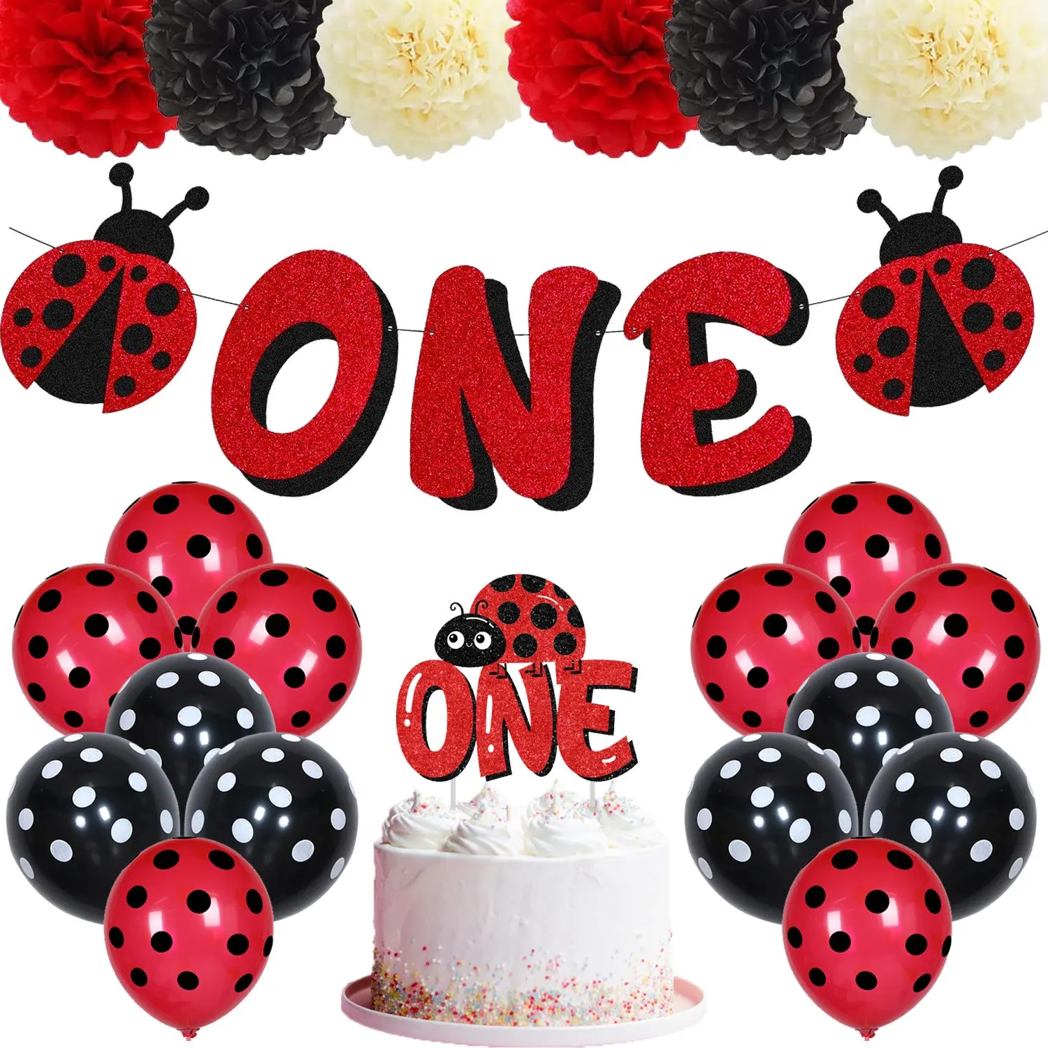  Ladybird 1st Birthday Party Decorations Red Glitter Insect One 