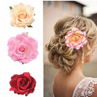 1pcs bridal flower wedding headwear fashion prom party imitation flower headband dance side clip headpiece red rose hairpin