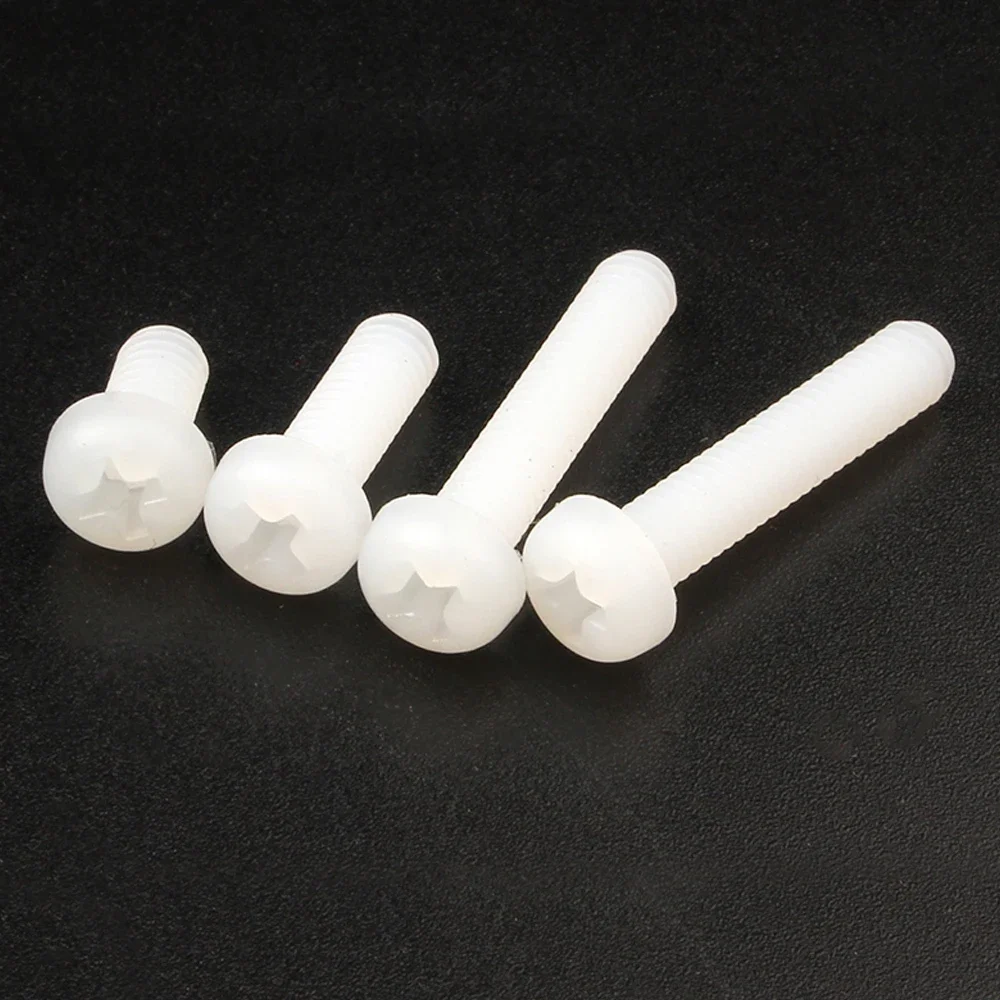 

20-100 шт. M2 M2.5 M3 M4 M5 M6 M8 Метрическая резьба Черный или белый нейлоновый пластиковый болт с крестообразным шлицем и круглой головкой L = 4-60 мм