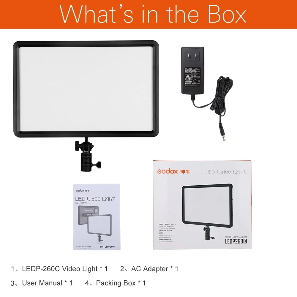 Godox LEDP260C 3300~5500K LED Bi-Color &amp Dimmable Studio Video Light Lamp Panel for Camera DV Camcorder+ Free AC adapter