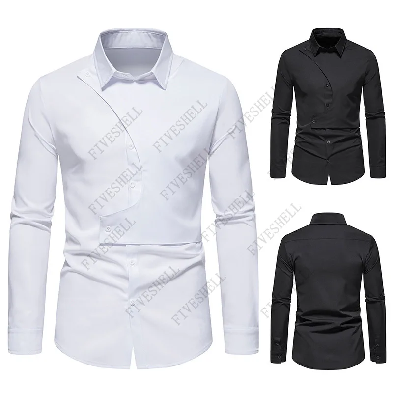 2023 White Irregular Button Shirt Men Slim Fit Long Sleeve Dress Shirt Men Business Casual Shirt Male Chemise Homme XXL