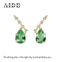 aide 925 sterling silver simple teardrop green zircon stud earrings for women girls piercing earring jewelry gift broncos aretes